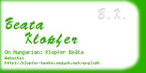 beata klopfer business card